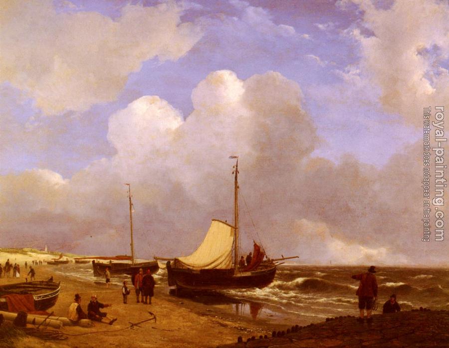 Andreas Schelfhout : Moored on the Beach